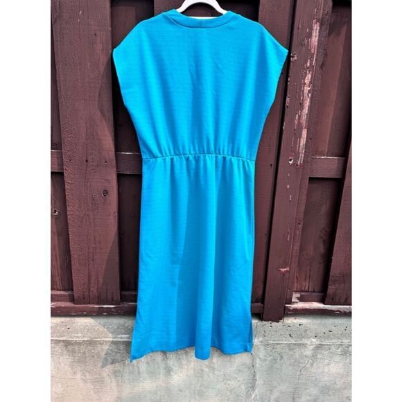Vintage Sears teal dress elastic waist one tag - Picture 3 of 11